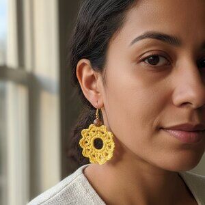 Handmade Crochet Earrings Sun Design New